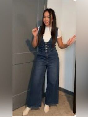 Cider V-neck Wide-Leg Denim Overalls